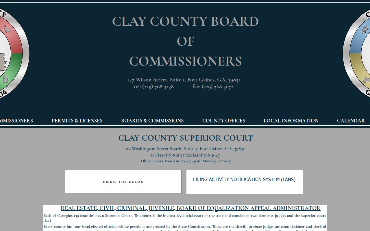 Clay County Superior Court information page for criminal record follow-up
