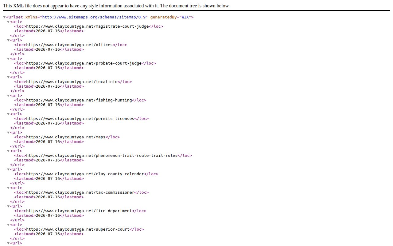 Clay County official sitemap used to verify the published wanted and warrant resources