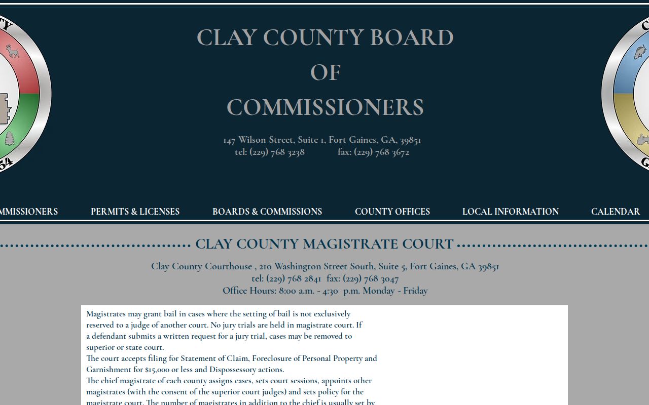 Clay County Magistrate Court information for warrant and bail record research